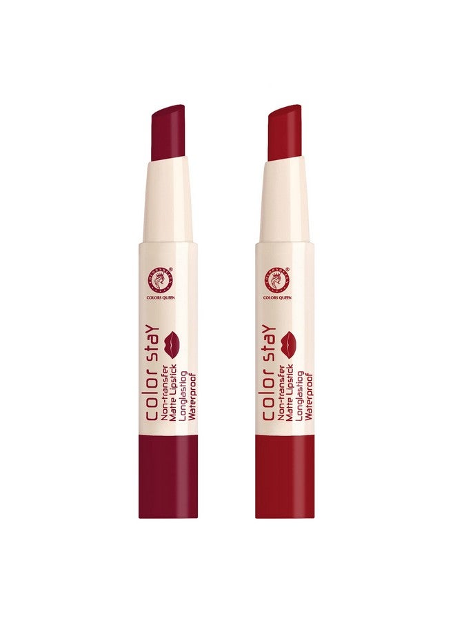 Creamy Matte Lipstick Combo Pack Long Lasting Creamy Lipstick Transfer Proof & Waterproof Lipstick For Women Combo Pack Of 2 (Bridal Maroon & Hot Red 2)