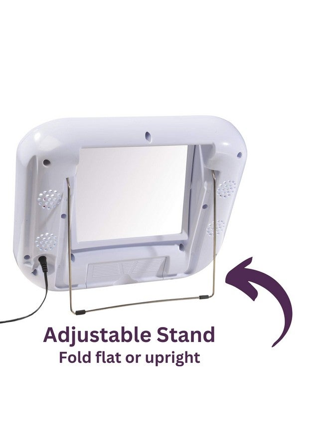 Twosided Bluetooth Makeup Mirror With Lights Vanity Mirror With 5X Magnification & Multiple Light Settings White Base Model J1025