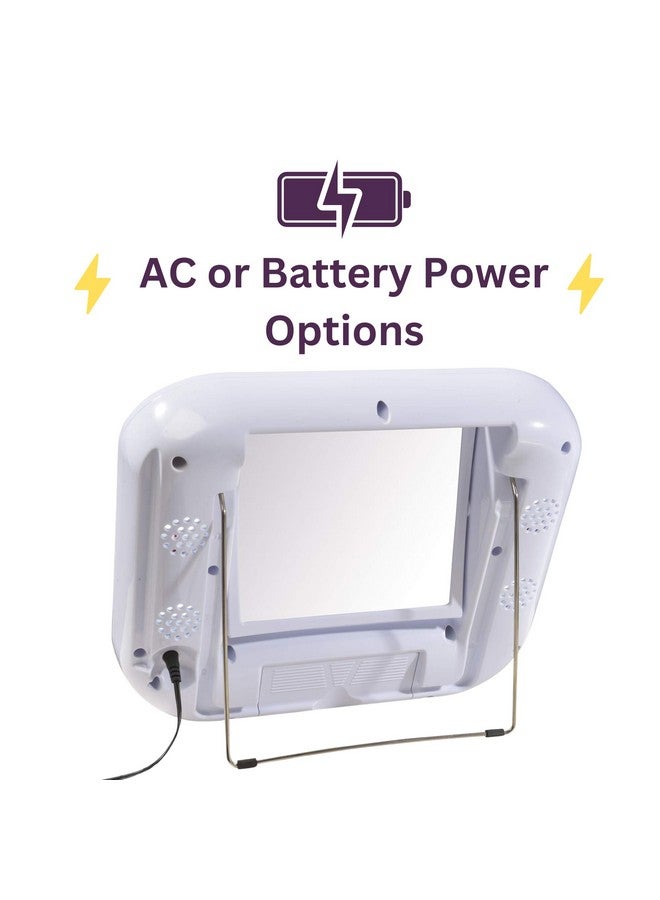 Twosided Bluetooth Makeup Mirror With Lights Vanity Mirror With 5X Magnification & Multiple Light Settings White Base Model J1025