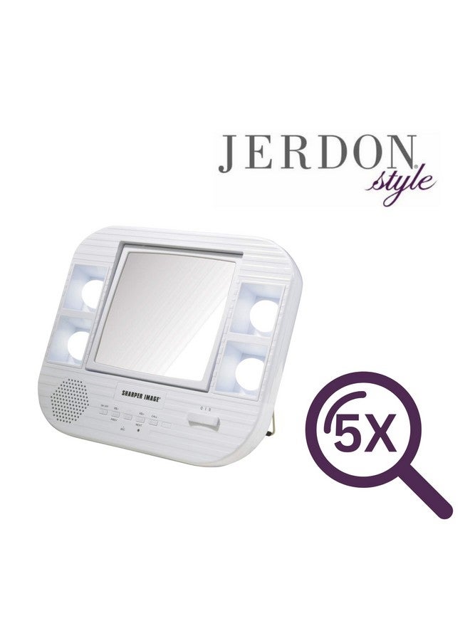 Twosided Bluetooth Makeup Mirror With Lights Vanity Mirror With 5X Magnification & Multiple Light Settings White Base Model J1025