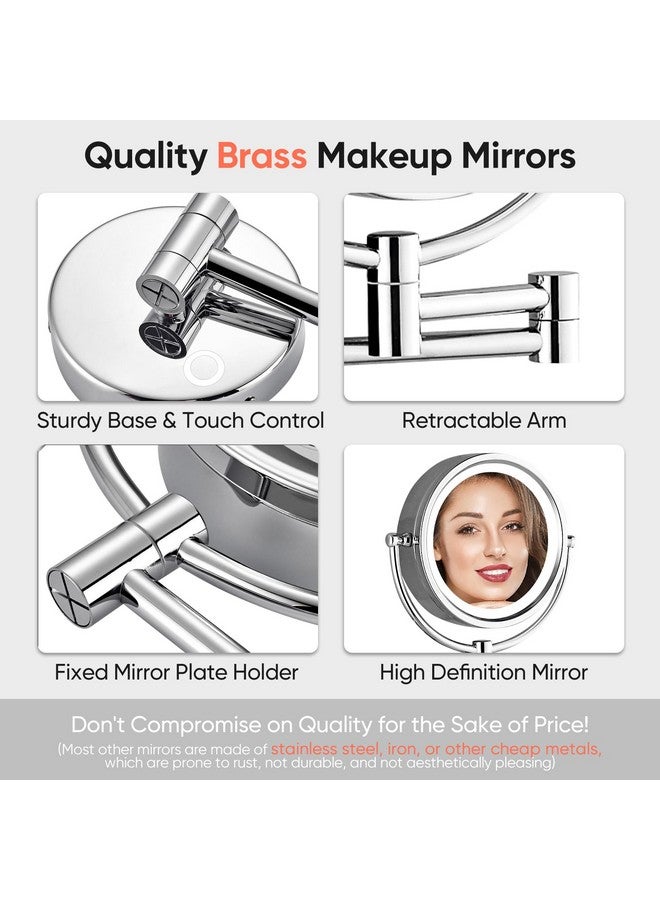 Wall Mounted Hardwired Makeup Mirror With 3 Tones Dimmable Led Lights 10X Magnifying Mirror With Touch Control For Bathroom Bedroom 13 Extendable Arm Direct Wire M1809Dt(10Xchrome)