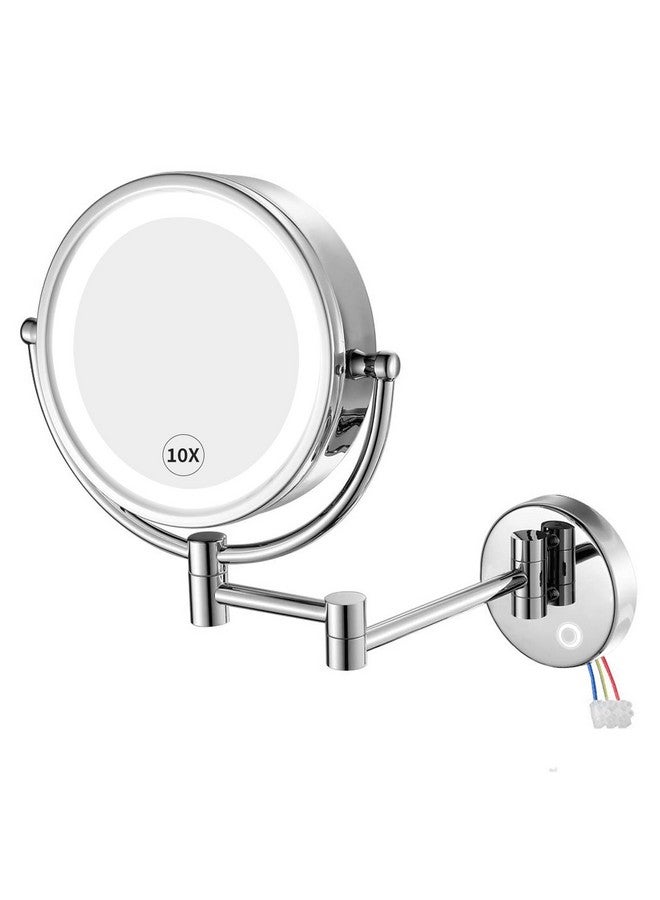Wall Mounted Hardwired Makeup Mirror With 3 Tones Dimmable Led Lights 10X Magnifying Mirror With Touch Control For Bathroom Bedroom 13 Extendable Arm Direct Wire M1809Dt(10Xchrome)