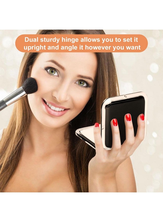 Compact 15X Magnifying Makeup Mirror For Travel Small Pocket Mirrorhandheld Foldable & Portable 2Sided With 15X Magnifying And 1X Mirror For Purses Square 3.3 X 3.3 Inch (Black)