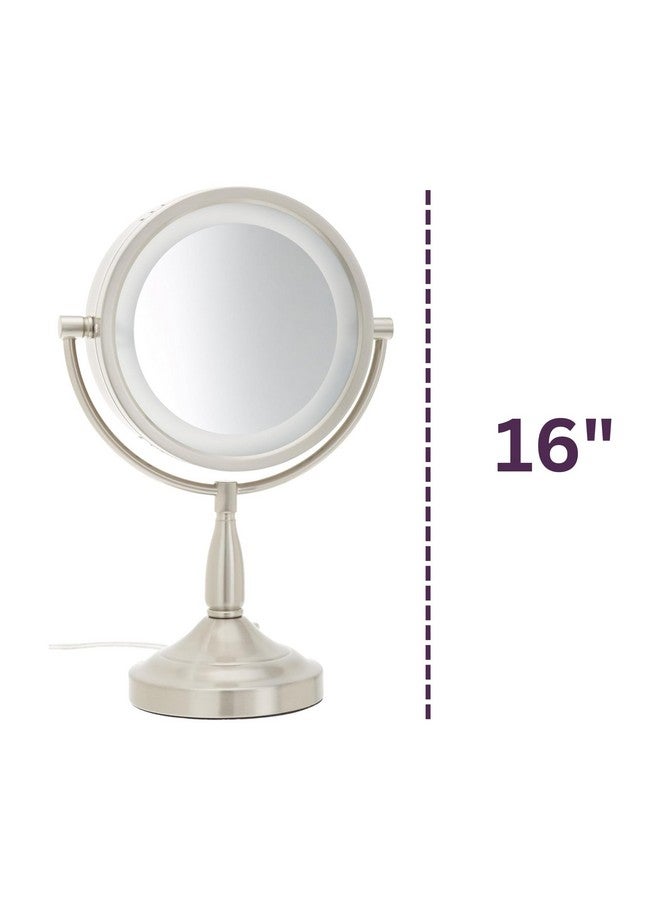 Lighted Tabletop Makeup Mirror Halo Lighted Makeup Mirror With 1X And 7X Magnification In Nickel Finish 8.5Inch Diameter Vanity Mirror Model Lt856N