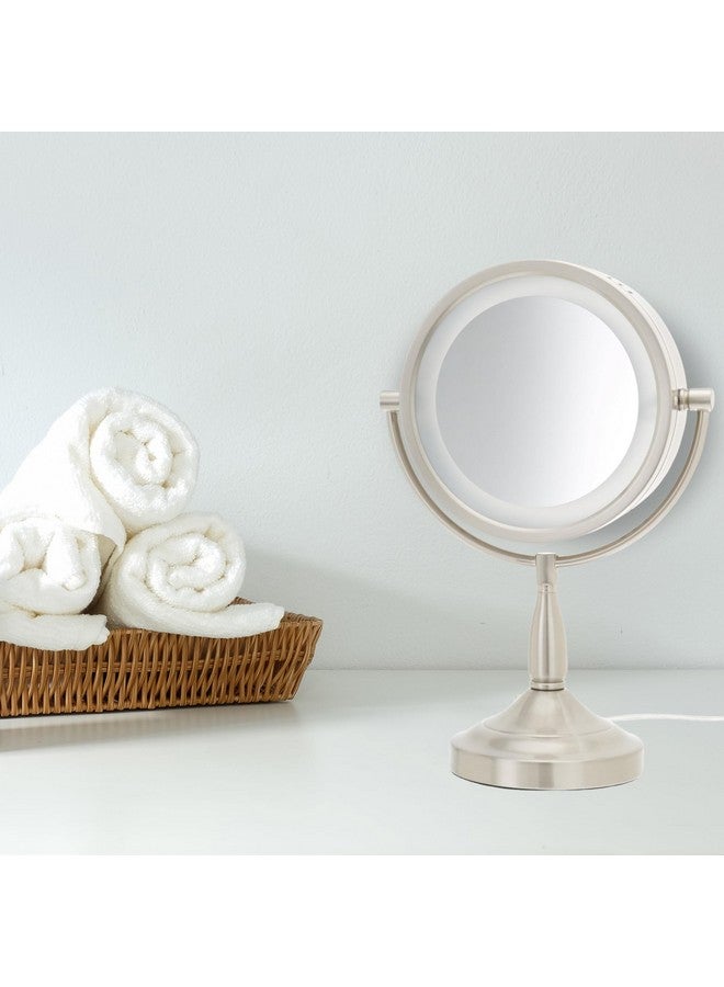Lighted Tabletop Makeup Mirror Halo Lighted Makeup Mirror With 1X And 7X Magnification In Nickel Finish 8.5Inch Diameter Vanity Mirror Model Lt856N