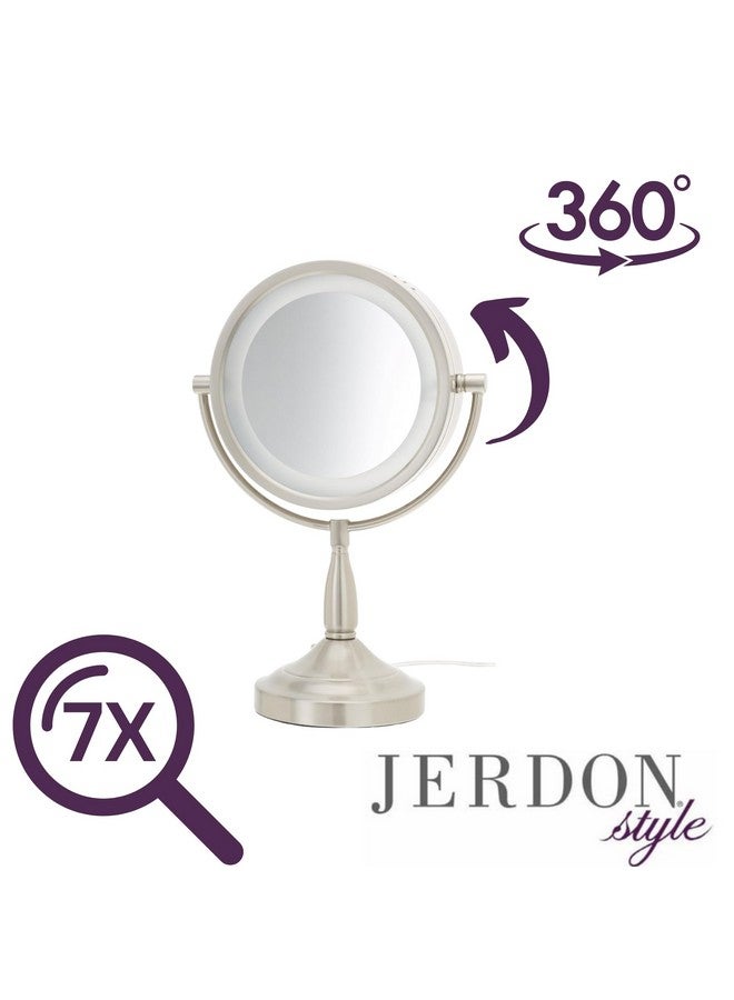 Lighted Tabletop Makeup Mirror Halo Lighted Makeup Mirror With 1X And 7X Magnification In Nickel Finish 8.5Inch Diameter Vanity Mirror Model Lt856N