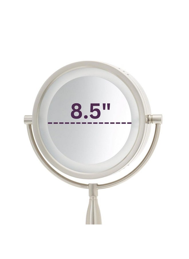 Lighted Tabletop Makeup Mirror Halo Lighted Makeup Mirror With 1X And 7X Magnification In Nickel Finish 8.5Inch Diameter Vanity Mirror Model Lt856N