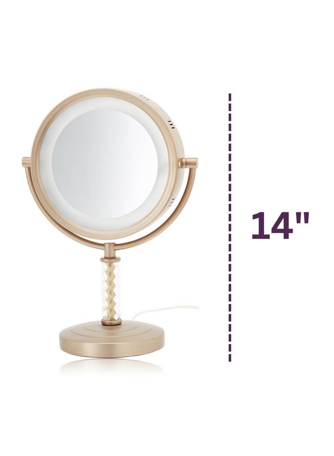 Lighted Tabletop Makeup Mirror Halo Lighted Makeup Mirror With 1X And 6X Magnification In Brushed Brass Finish 8Inch Diameter Vanity Mirror Model Hl856Bc