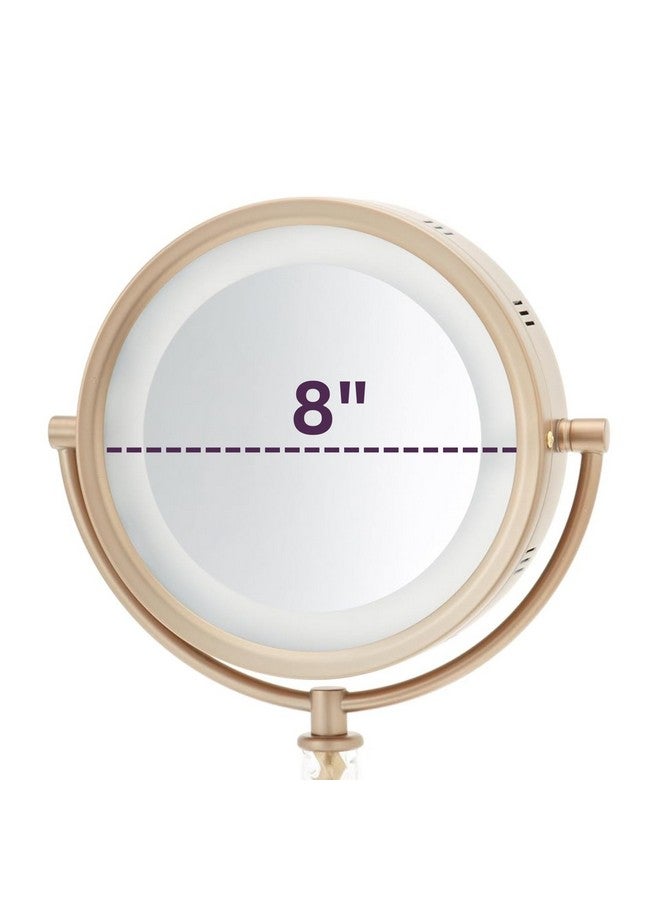 Lighted Tabletop Makeup Mirror Halo Lighted Makeup Mirror With 1X And 6X Magnification In Brushed Brass Finish 8Inch Diameter Vanity Mirror Model Hl856Bc