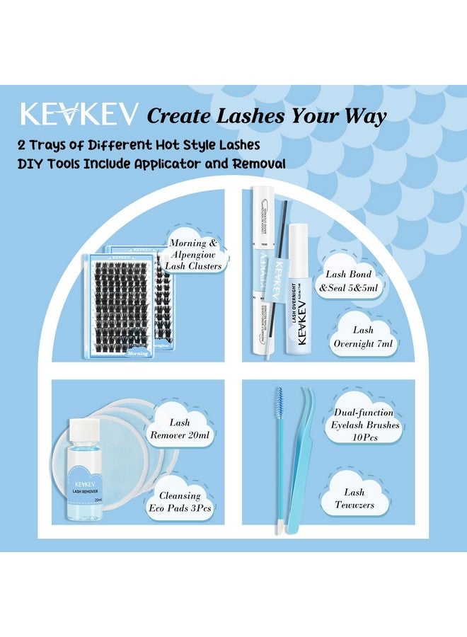 Diy Lash Extension Kit Lash Clusters Kit 2 Count Eyelash Extension Kit Lash Bond And Seal 7Ml Overnighter Sealer Lash Remover For Lash Extension Clusters(Morning+Alpenglow D816Mix)