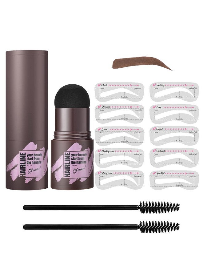 Brow Stamp And Eyebrow Stencil Kit Eyebrow Stamp Waterproof Eyebrow Powder And Eyebrow Shaping Kit Natural Eye Brow Definer With 10 Brow Stencils For Women Eye Brown Makeup (Dark Brown)