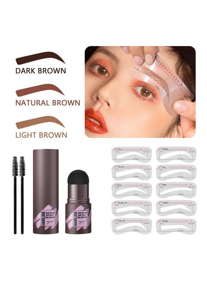 Brow Stamp And Eyebrow Stencil Kit Eyebrow Stamp Waterproof Eyebrow Powder And Eyebrow Shaping Kit Natural Eye Brow Definer With 10 Brow Stencils For Women Eye Brown Makeup (Dark Brown)