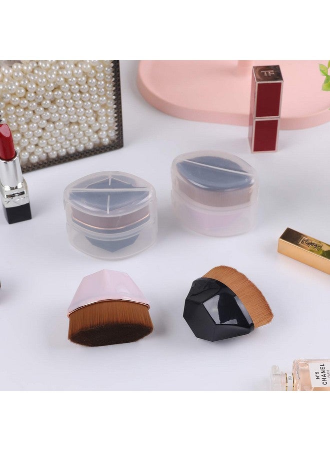 Foundation Makeup Brush Flat Top Kabuki Hexagon Face Blush Liquid Powder Foundation Brush For Blending Liquid Cream Or Flawless Powder Cosmetics With Travel Protective Case (Black)