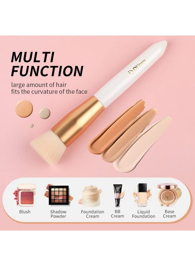 Foundation Brush For Liquid Makeup Flat Top Kabuki Synthetic Professional Makeup Brushes Liquid Blending Powder Buffing Stippling Concealer Makeup Brush，White/Gold