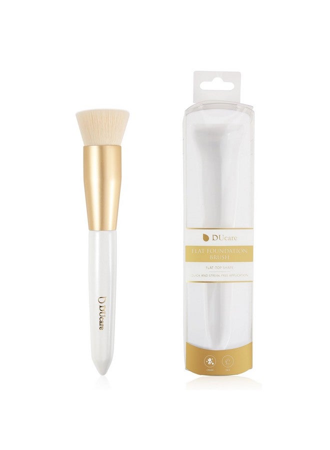 Foundation Brush For Liquid Makeup Flat Top Kabuki Synthetic Professional Makeup Brushes Liquid Blending Powder Buffing Stippling Concealer Makeup Brush，White/Gold