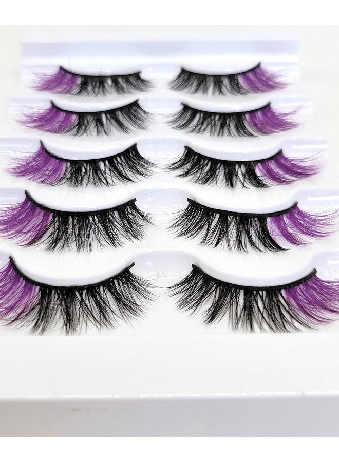 16Mm 5 Pairs Pack 3D Faux Mink Eyelashes With Purple Ends Colored Lashes (Fm206 816Mm Black With Purple Ends 5 Pairs)