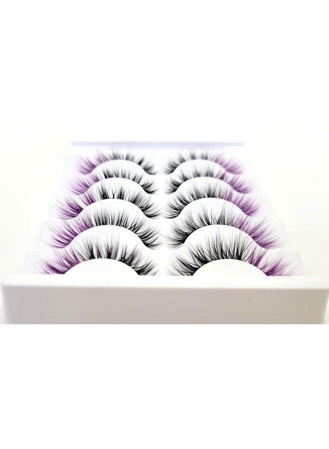 16Mm 5 Pairs Pack 3D Faux Mink Eyelashes With Purple Ends Colored Lashes (Fm206 816Mm Black With Purple Ends 5 Pairs)