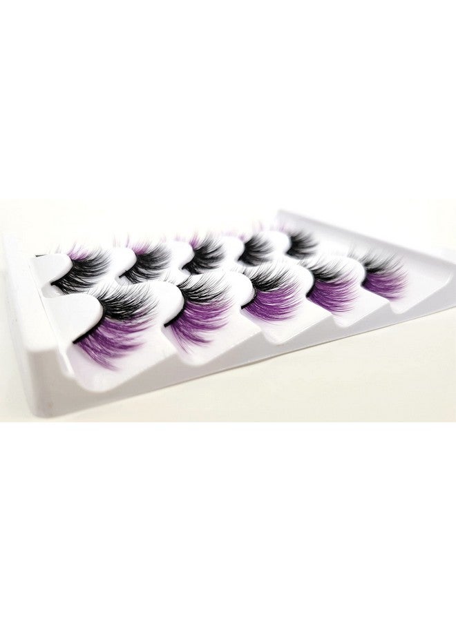 16Mm 5 Pairs Pack 3D Faux Mink Eyelashes With Purple Ends Colored Lashes (Fm206 816Mm Black With Purple Ends 5 Pairs)