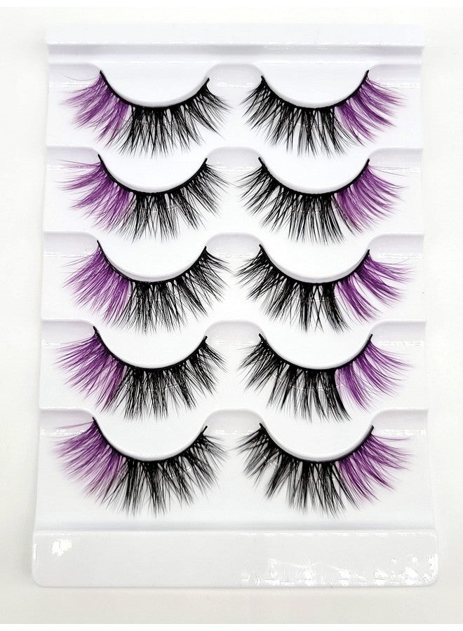 16Mm 5 Pairs Pack 3D Faux Mink Eyelashes With Purple Ends Colored Lashes (Fm206 816Mm Black With Purple Ends 5 Pairs)