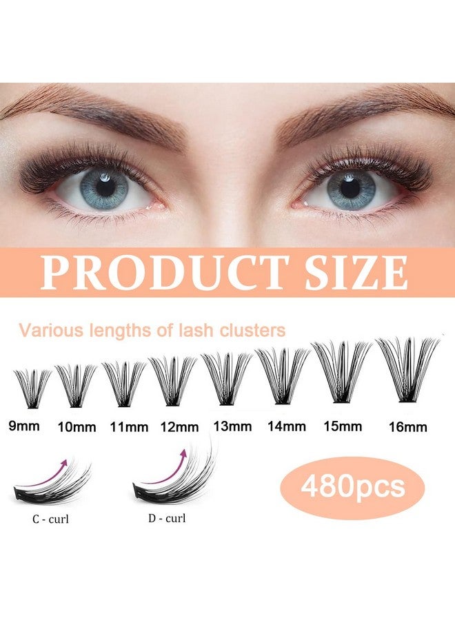 ® 480Pcs Lash Clusters Diy Eyelash Extensions Lash Clusters 916Mm Mixed D Curl Individual Eyelashes Clusters Wispy Diy Eyelash Extension Thin Band & Soft