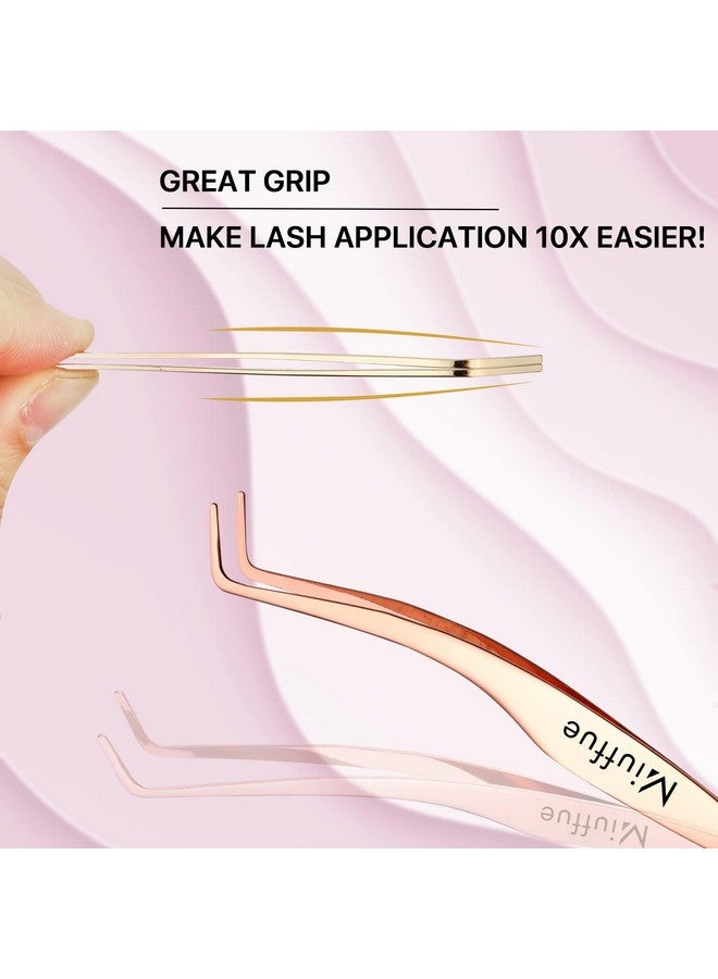 False Eyelash Applicator Diy Lash Applicator Tool Stainless Steel Curved Eyelash Tweezers For Strip Lashes Rose Gold