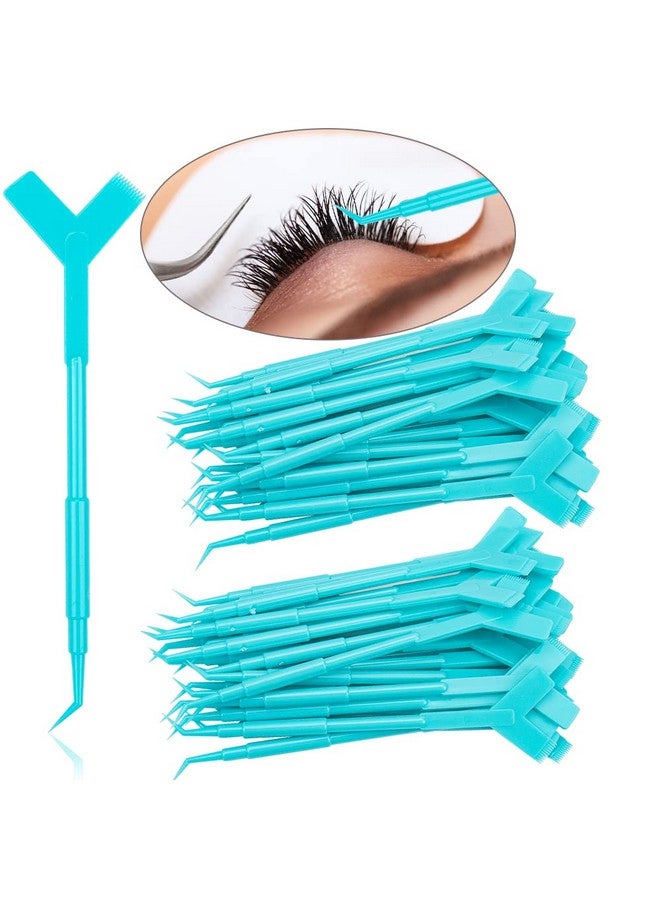 50 Pcs Y Shape Eyelash Brush Eyelash Lift Brush Makeup Beauty Tool For Lash Graft Brush Eyelash Extension Cleanup Supplies (Blue)