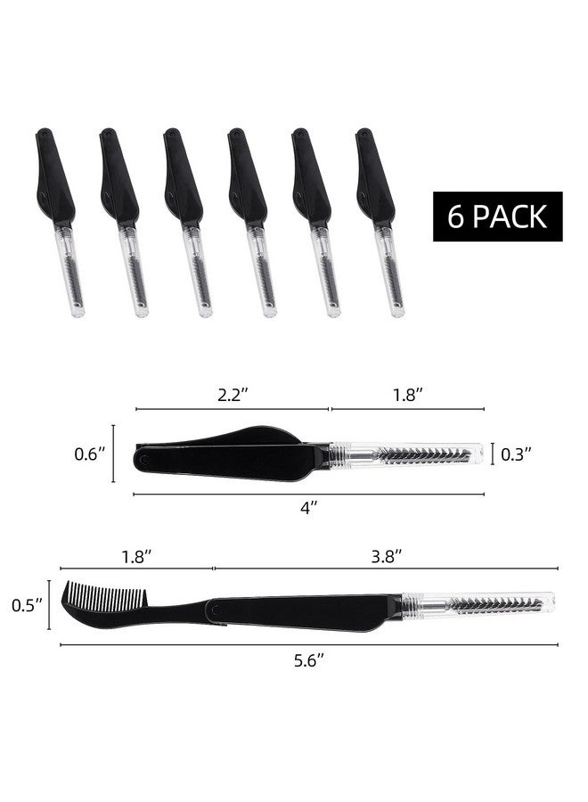 6 Pcs Foldable Mascara Wands Applicators Doubleheaded Eyebrow Brush Black Reusable Spoolies For Eye Lash Extension Eyelash Comb Brow Brush With Cap For Travel