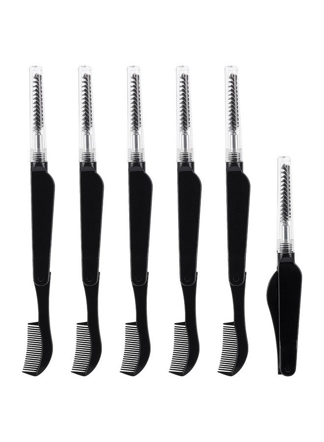 6 Pcs Foldable Mascara Wands Applicators Doubleheaded Eyebrow Brush Black Reusable Spoolies For Eye Lash Extension Eyelash Comb Brow Brush With Cap For Travel