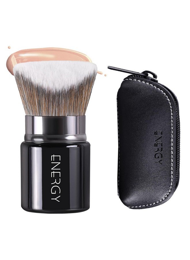 Small Kabuki Brush Angled Foundation Brush For Liquid Cream And Powders Blending Buffing Contouring Soft Vegan Fibres Face Makeup Brush With Travel Bag Black