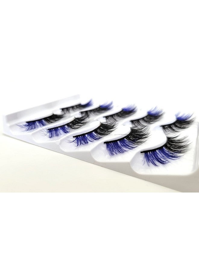 16Mm 5 Pairs Pack 3D Faux Mink Eyelashes With Blue Ends Colored Lashes (Fm204 816Mm Black With Blue Ends 5 Pairs)