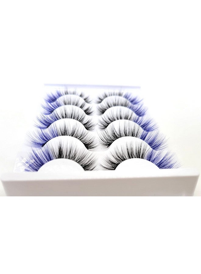 16Mm 5 Pairs Pack 3D Faux Mink Eyelashes With Blue Ends Colored Lashes (Fm204 816Mm Black With Blue Ends 5 Pairs)