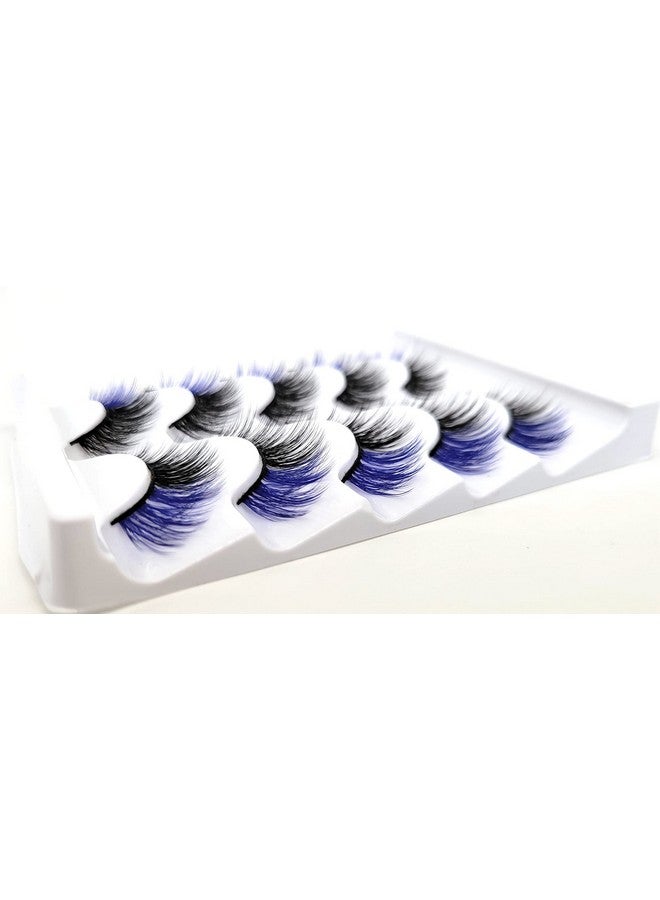 16Mm 5 Pairs Pack 3D Faux Mink Eyelashes With Blue Ends Colored Lashes (Fm204 816Mm Black With Blue Ends 5 Pairs)