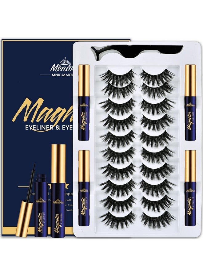 Magnetic Eyelashes Natural Look Magnetic Lashes With Eyeliner Kit Natural Lookingupgraded Long Lasting10 Pairs 3D Reusable 5 Magnet False Eyelashes With Applicator Tool Easy To Apply.