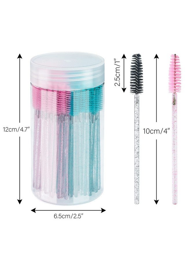 100Pcs Eyelash Brush Ajustable Disposable Mascara Wands Crystal Lash Spoolie Eyebrow Spoolie Brush With Container For Makeup Eyelash Extensions (Blue+Pink)