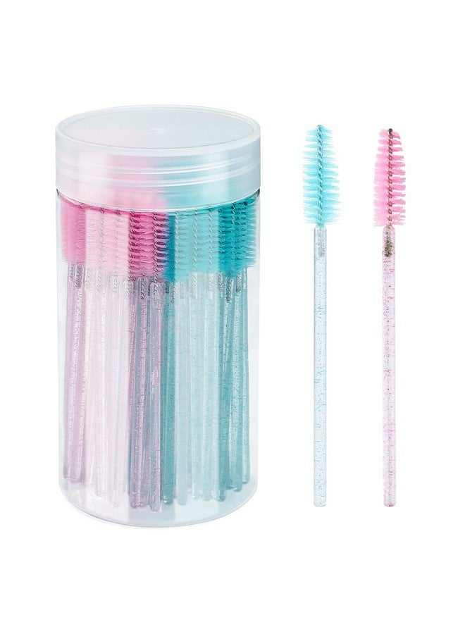 100Pcs Eyelash Brush Ajustable Disposable Mascara Wands Crystal Lash Spoolie Eyebrow Spoolie Brush With Container For Makeup Eyelash Extensions (Blue+Pink)