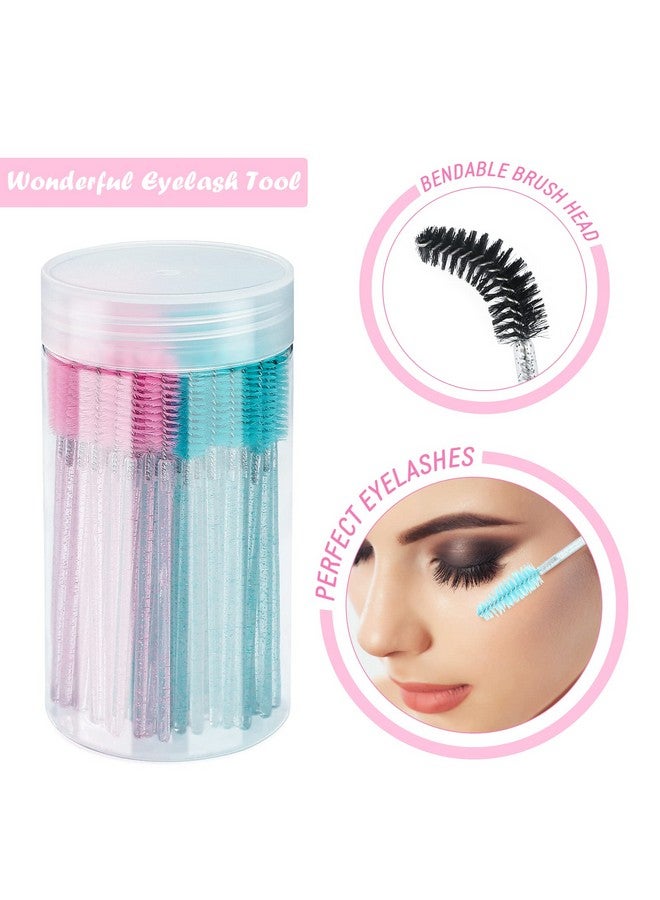 100Pcs Eyelash Brush Ajustable Disposable Mascara Wands Crystal Lash Spoolie Eyebrow Spoolie Brush With Container For Makeup Eyelash Extensions (Blue+Pink)