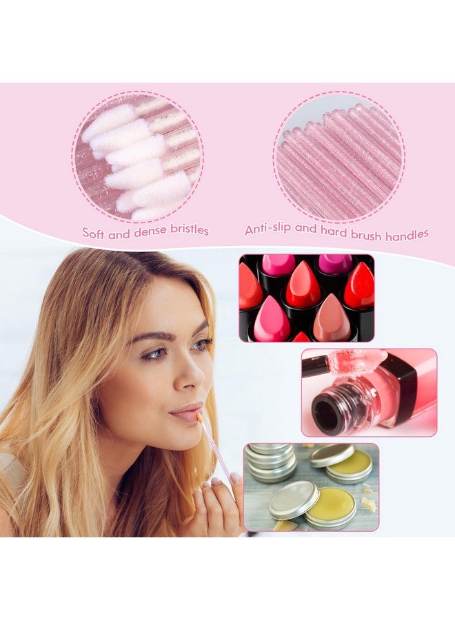 300Pcs Crystal Eyelash Extension Supplies Kit 100Pcs Disposable Lip Wands 100Pcs Mascara Brush Applicators 100Pcs Glitter Micro Swabs For Eyebrow Eyelash Extension And Makeup Kits (Pink)