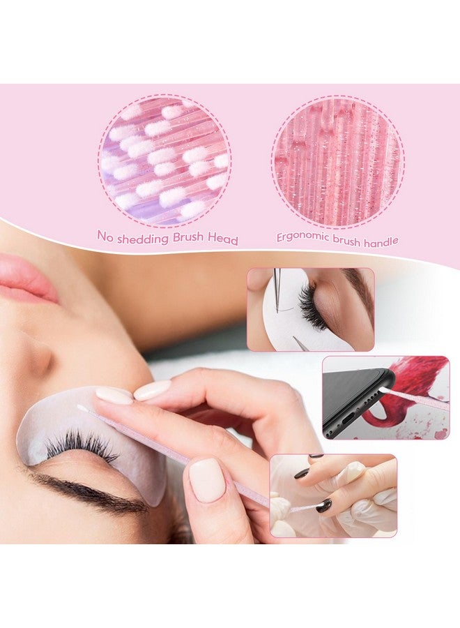 300Pcs Crystal Eyelash Extension Supplies Kit 100Pcs Disposable Lip Wands 100Pcs Mascara Brush Applicators 100Pcs Glitter Micro Swabs For Eyebrow Eyelash Extension And Makeup Kits (Pink)