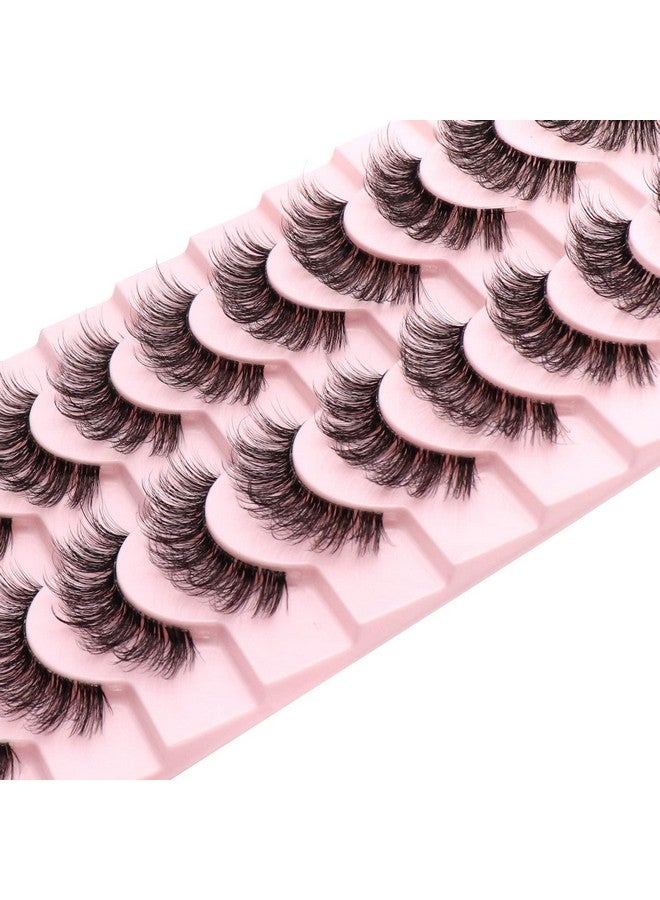 Clear Band Lashes 10 Pairs Pack D Curl Russian Strip Lashesnatural Look Transparent Soft Band Faux Mink Eyelashes For Eye Makeup (D03T)