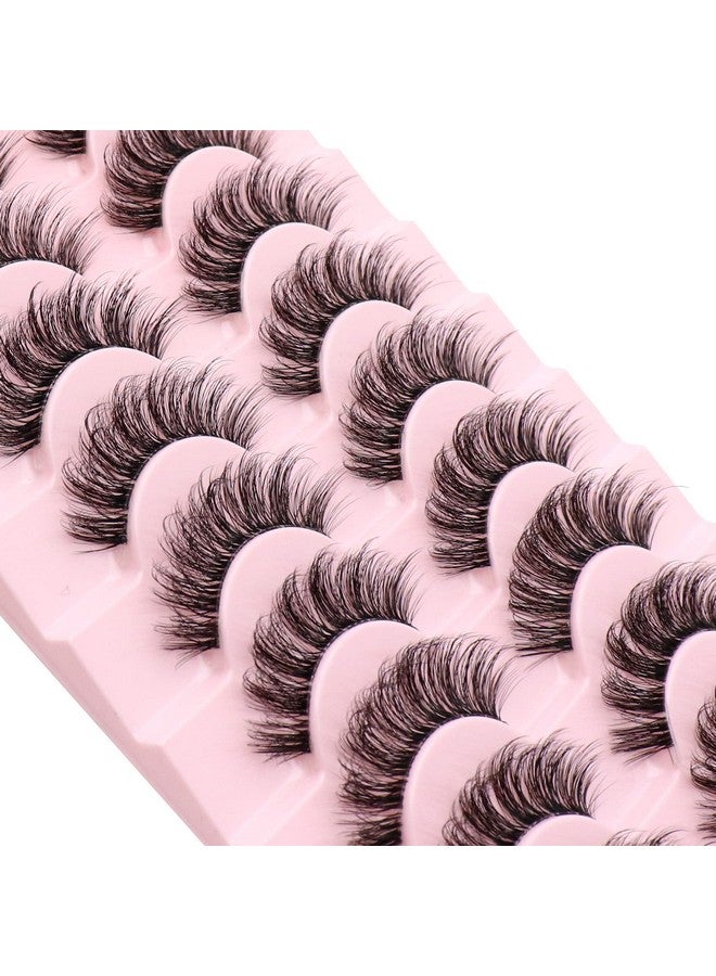 Clear Band Lashes 10 Pairs Pack D Curl Russian Strip Lashesnatural Look Transparent Soft Band Faux Mink Eyelashes For Eye Makeup (D03T)