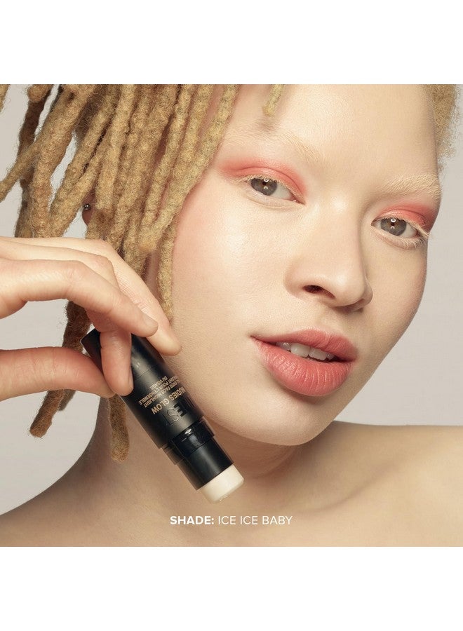 Nudies Glow Cream Highlighter Bronze + Glow 3In1 All Over Face Colour For Eyes Cheeks Lips W/Blending Brush (Ice Ice Baby)