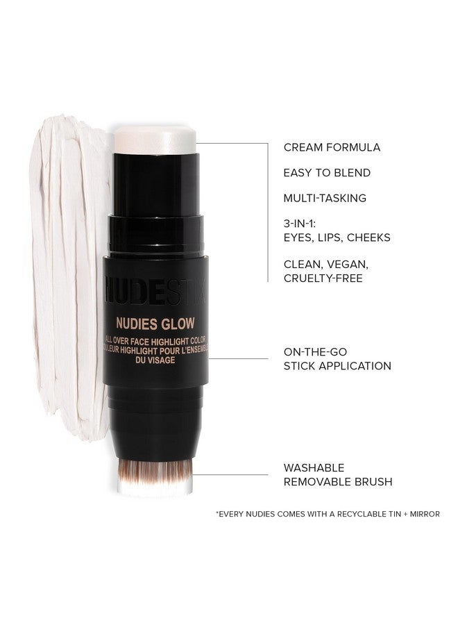 Nudies Glow Cream Highlighter Bronze + Glow 3In1 All Over Face Colour For Eyes Cheeks Lips W/Blending Brush (Ice Ice Baby)