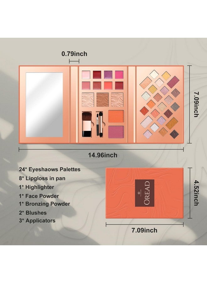 Makeup Kit For Women All In One Notebook Makeup Palette Set With Mirror For Girls Includes 24 C Eyeshadow Palettelipglossface Powderblushes (Orange)