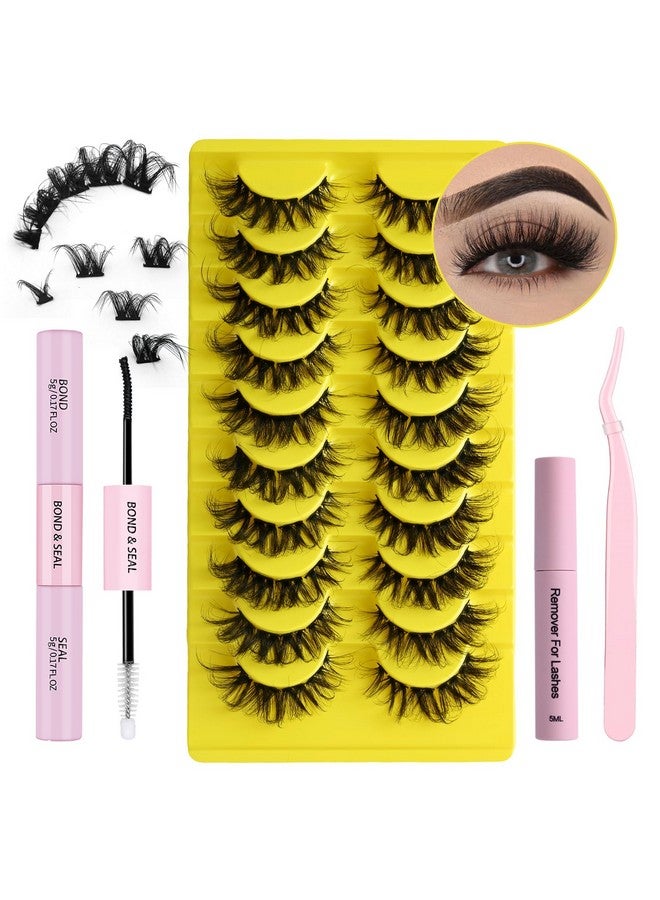 Fluffy Lash Extension Kit 10 Pairs Wispy Individual D Curl Faux Mink 1218Mm False Eyelashes With Lash Bond & Seal Remover And Tweezers