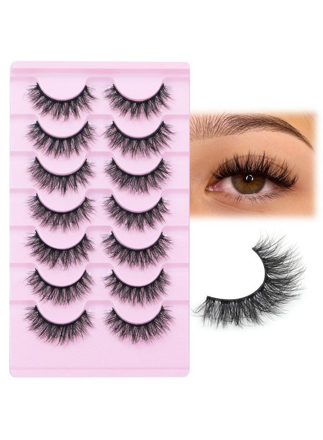 Wispy False Eyelashes Natural Look Short Mink Lashes Fluffy Curly 3D Faux Mink Eyelashes 7 Pairs Pack