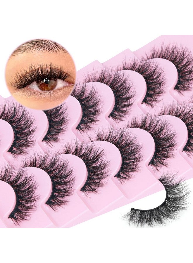 Wispy False Eyelashes Natural Look Short Mink Lashes Fluffy Curly 3D Faux Mink Eyelashes 7 Pairs Pack