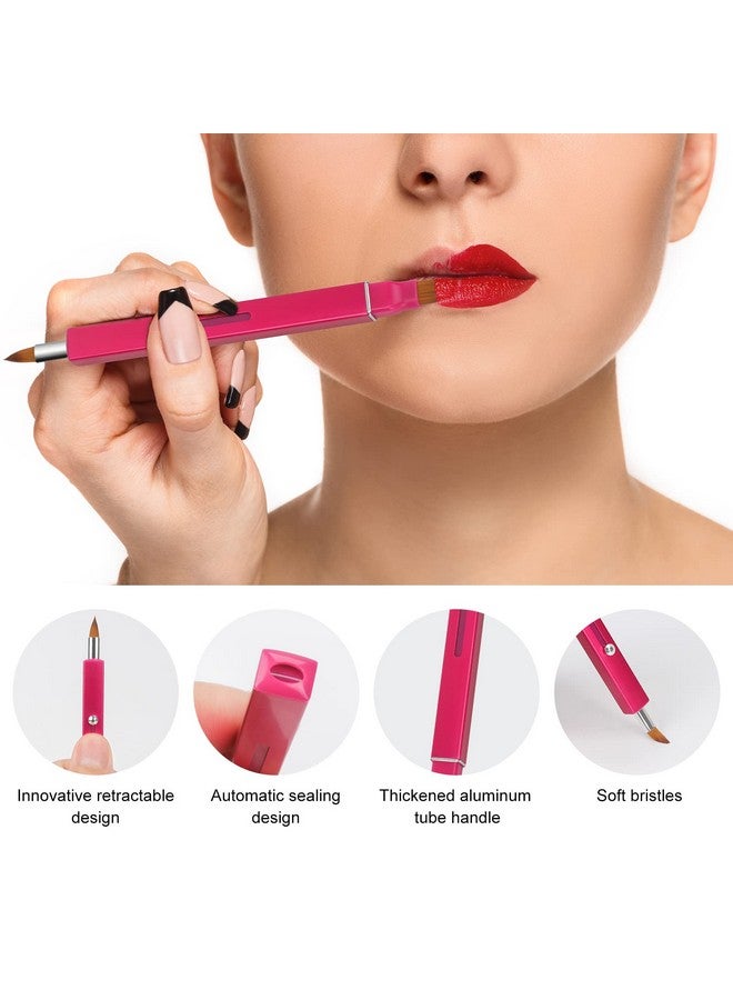 Retractable Lip Brush For Lipstick 2 Pieces Doubleended Lip Applicator With Cap Portable Lip Liner Brush Lip Gloss Eyeshadow Smudge Concealer Brush (Black/Rose Red)