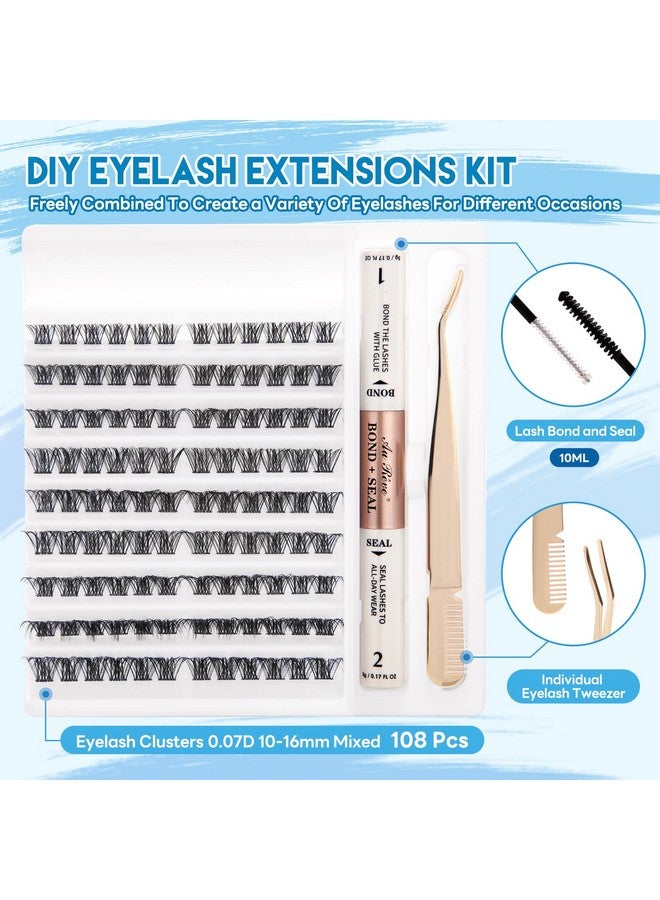 Eye Lash Extension Lash Kitdiy Eyelash Extensions Kit 108 Pcs 0.07D 1016Mm Mixed With Waterproof Lash Bond And Seal And Individual Eyelash Tweezersdiy At Home(108Pcs0.07D 1016Mm)