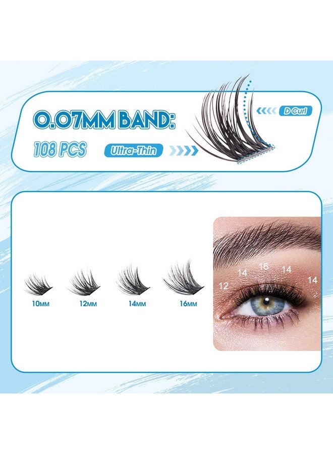 Eye Lash Extension Lash Kitdiy Eyelash Extensions Kit 108 Pcs 0.07D 1016Mm Mixed With Waterproof Lash Bond And Seal And Individual Eyelash Tweezersdiy At Home(108Pcs0.07D 1016Mm)