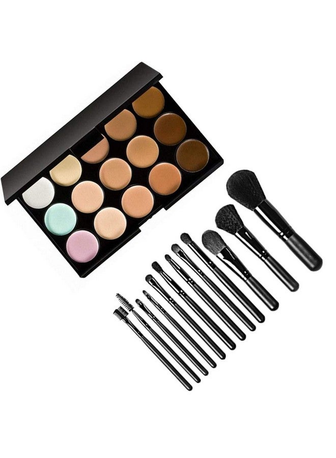 15 Color Cream Concealer Palette With 12 Make Up Brush Set